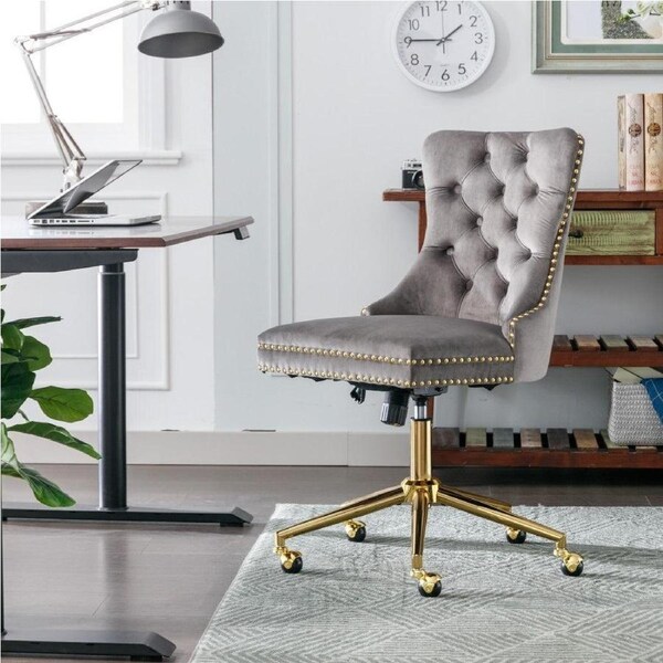 Ameriko Velvet Tufted Home Office Chair -Grey