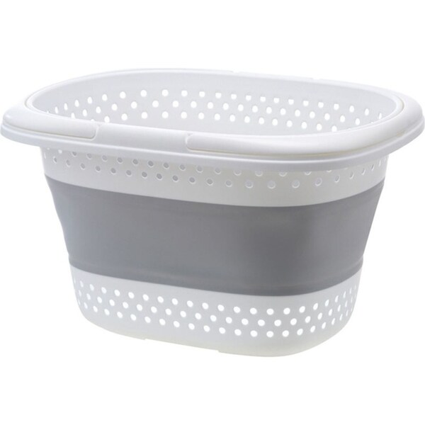 28L Foldable Laundry Washing Basket with Handle Collapsible - Grey/White