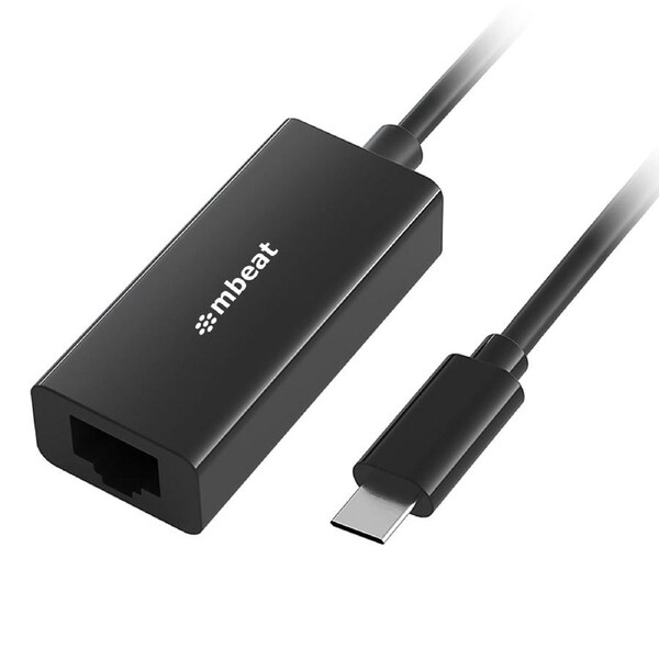 mbeat Plug & Play Male USB-C to Female Gigabit LAN Ethernet RJ45 Adapter Black