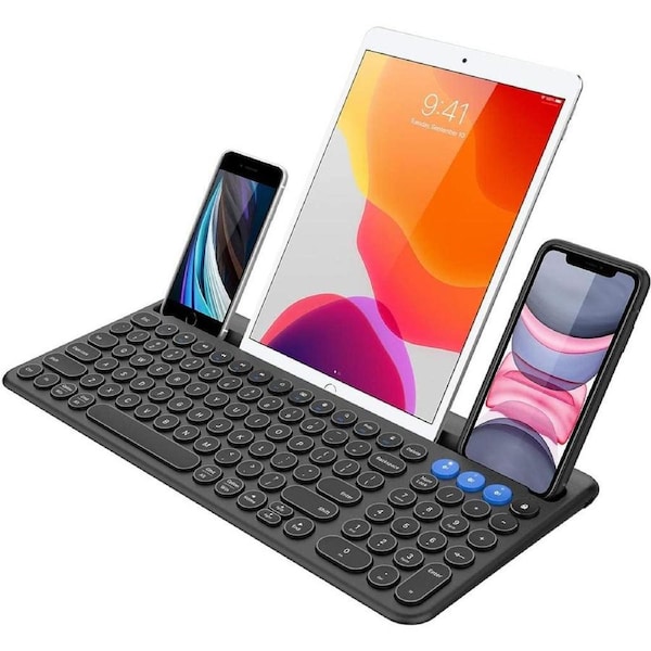 Arteck Universal Bluetooth Keyboard Multi-Device Built-In Cellphone Cradle Wireless Keyboard for Windows, Ios, Android, Computer Desktop Laptop Surface Tablet Smartphone Built-In Rechargeable Battery