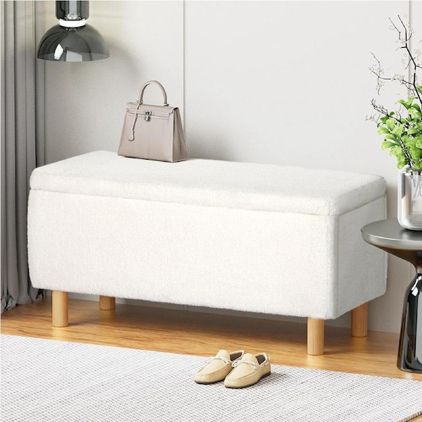 1 Artiss Storage Ottoman Blanket Box 99cm Boucle White
