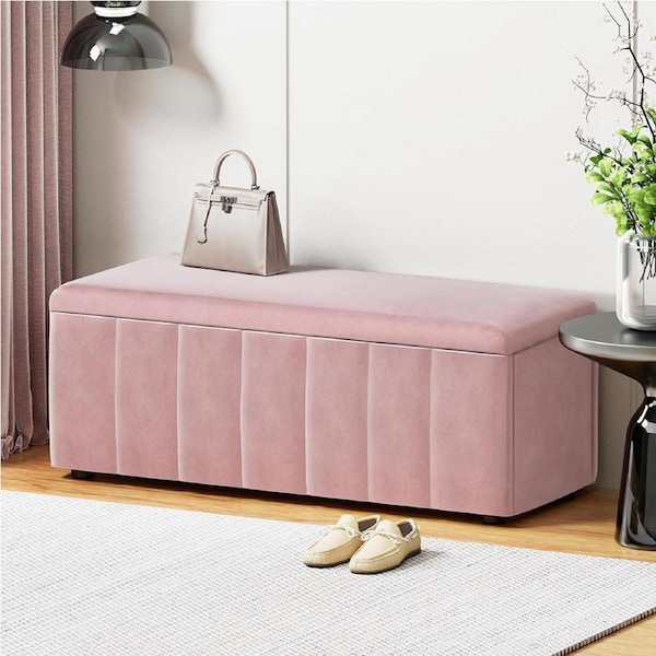 103cm Artiss Storage Ottoman Blanket Box Velvet Pink