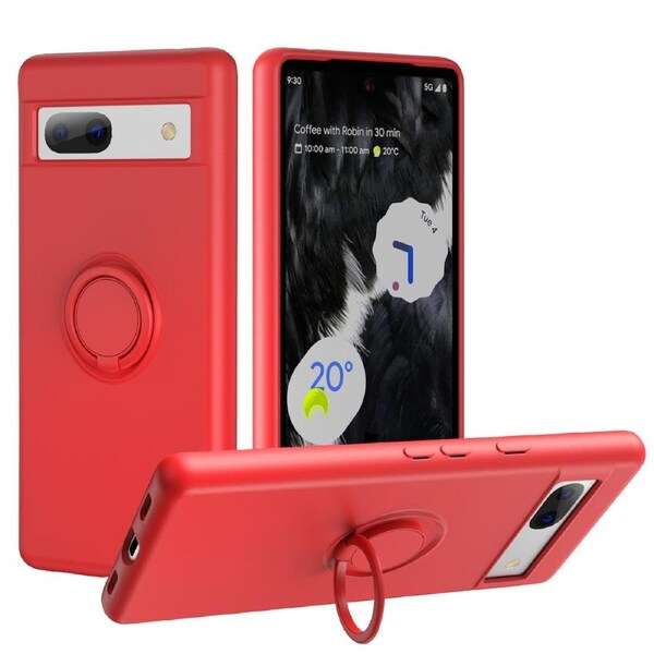 ZUSLAB Pixel 7a Case Silicone Stand Case Magnetic Finger Ring Kickstand Bumper Protective Cover for Google (2023) - Red