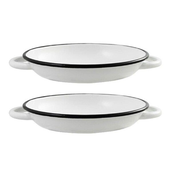 2x Urban Style Enamelware 24cm Ragout Plate Dinner Dish w/Black Rim/Handle White