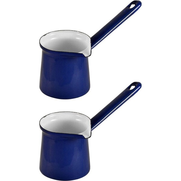 2x Urban Style 125ml Enamelware Turkish 3-Coffee Pot Chai Warmer w/ Handle Blue