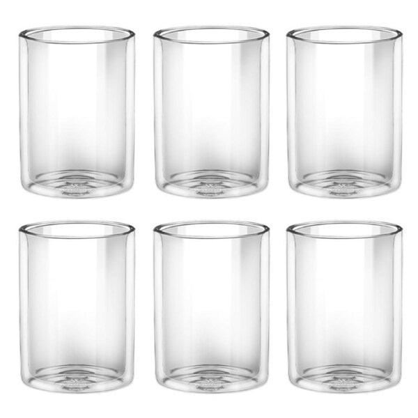6x Wilmax England Thermo 400ml Straight Glass Cup Double Wall Drinkware Clear
