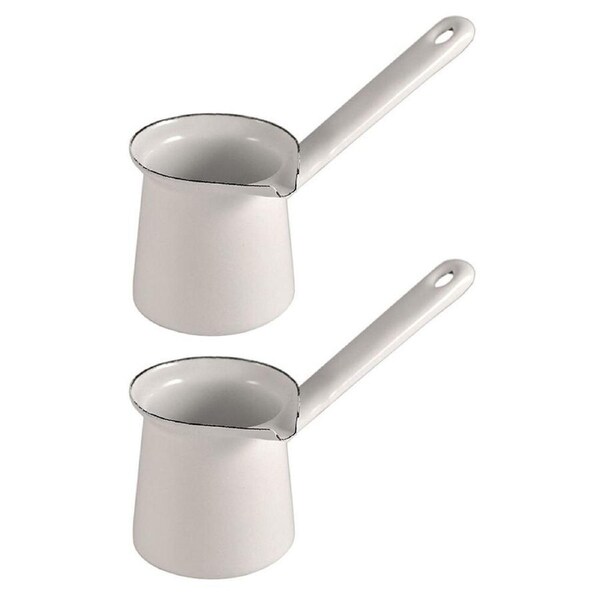 2x Urban Style 125ml Enamelware Turkish 3-Coffee Pot Chai Warmer w/ Handle White