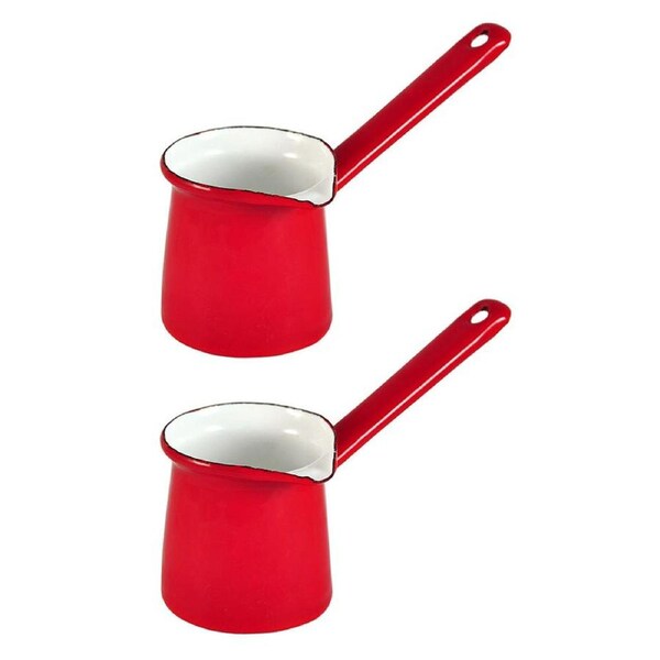 2x Urban Style 125ml Enamelware Turkish 3-Coffee Pot Chai Warmer w/ Handle Red