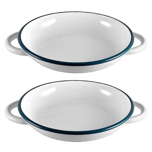 2x Urban Style Enamelware 22cm Ragout Plate Dinner Dish w/ Blue Rim/Handle WHT