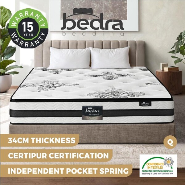 Bedra Queen Mattress Bed 34CM Cool Gel Foam Pocket Spring Medium Firm