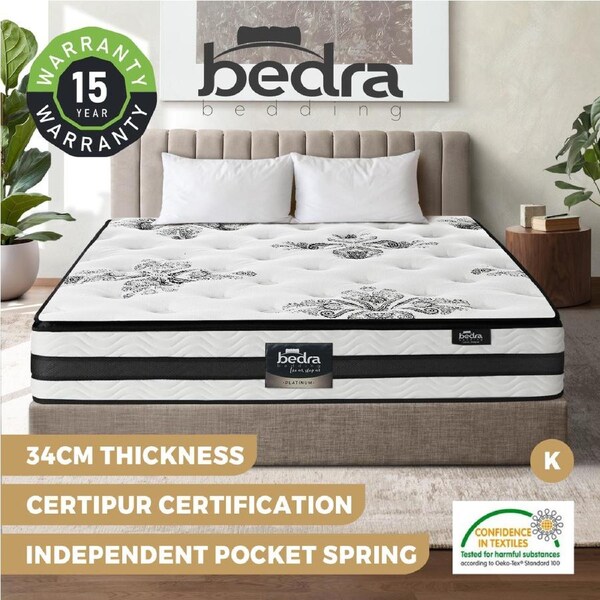 Bedra King Mattress Bed Cool Gel Foam Pocket Spring Medium Firm 34CM