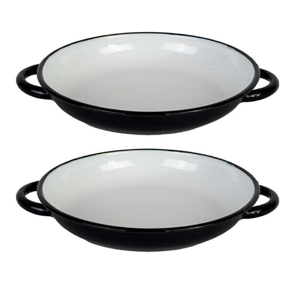 2x Urban Style Enamelware 24cm Ragout Plate Dinner Dish w/ Handle Black/White