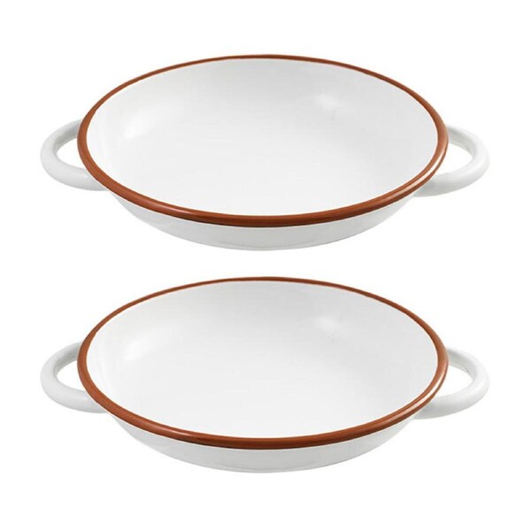 2x Urban Style Enamelware 24cm Ragout Plate Dinner Dish w/ Red Rim/Handle White