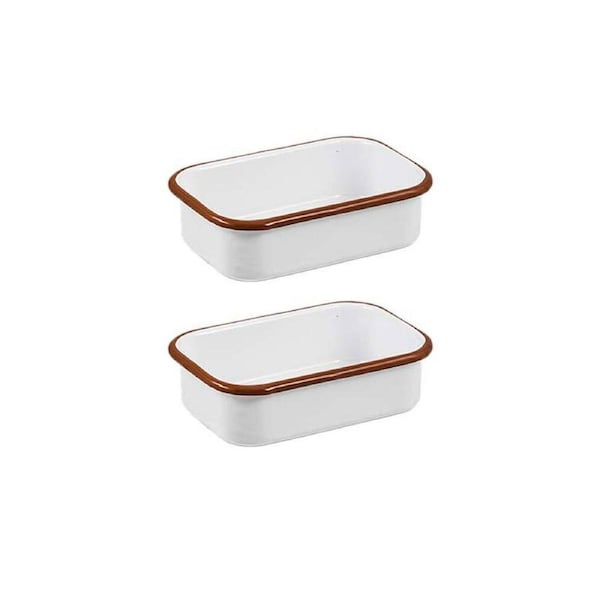 2x Urban Style Enamelware 14.5cm Multipurpose Rectangle Tray Dish w/ Red Rim WHT