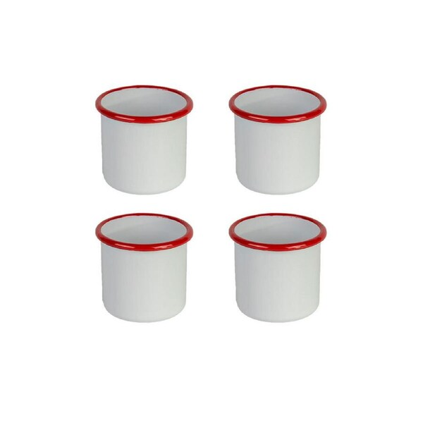 4x Urban Style Enamelware 280ml Porcelain Tumbler Drink Cup w/ Red Rim White