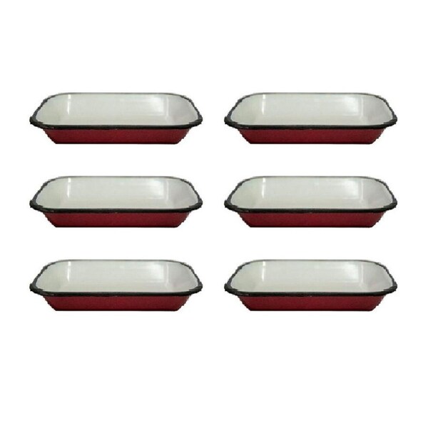 6x Urban Style Enamelware 14cm Pickle Tray Rectangle Food Bowl w/ Black Rim Red