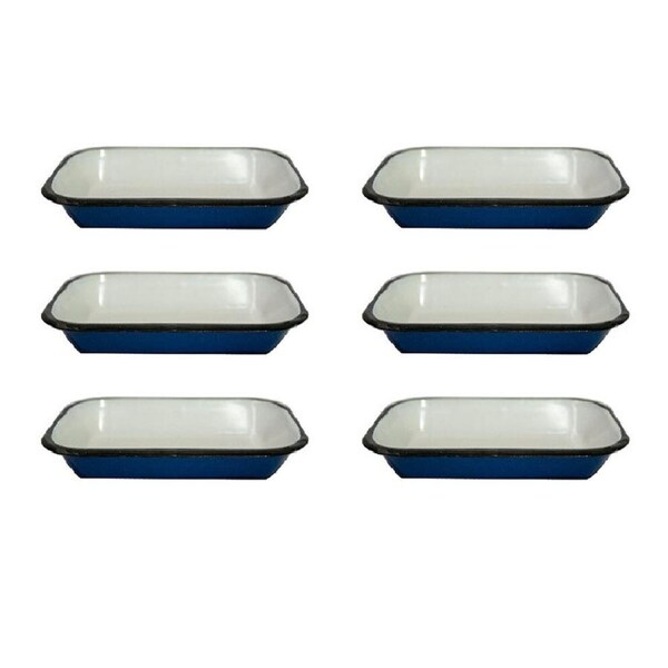 6x Urban Style Enamelware 14cm Pickle Tray Rectangle Food Bowl w/ Black Rim Blue