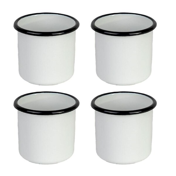 4x Urban Style Enamelware 8cm/360ml Porcelain Tumbler Cup w/ Black Rim White