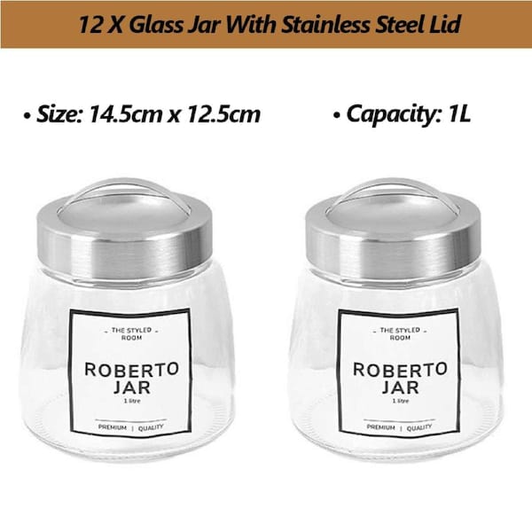 12X 1L Glass Apothecary Candy Jar with Lid Kitchen Food Storage Cookie Jam Jar