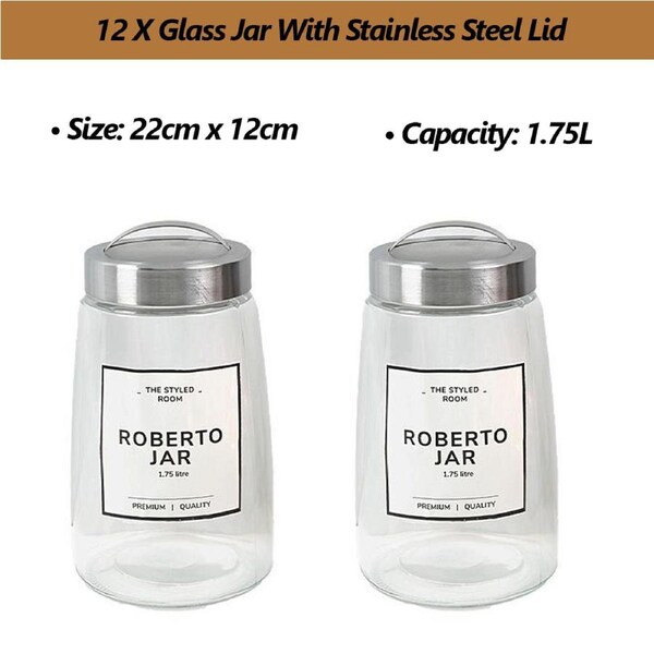 12 X 1.75L Glass Apothecary Candy Jar with Lid Kitchen Food Storage Cookie Jar