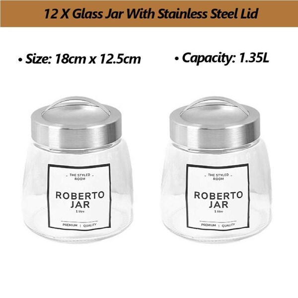 12 X 1.35L Glass Apothecary Candy Jar with Lid Kitchen Food Storage Candy Jar