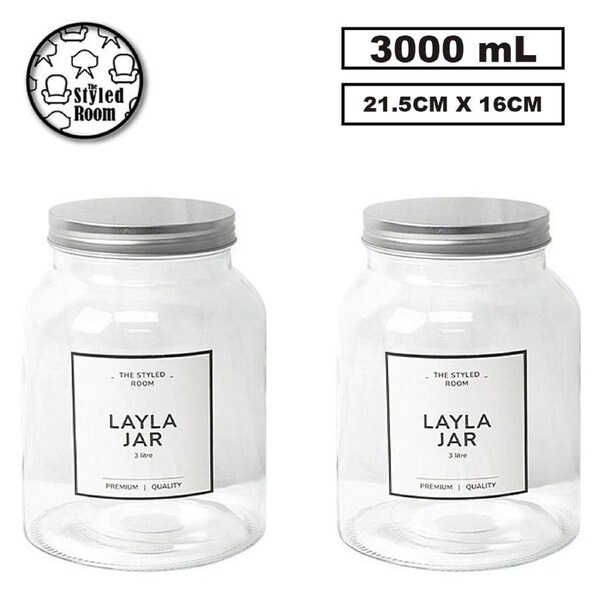 6x 3L Glass Cookie Jars Kitchen Food Candy Spice Biscuit Storage Container Large