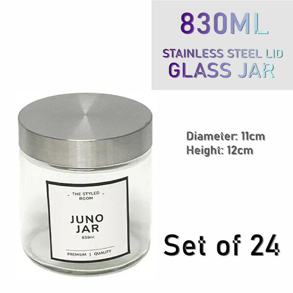 24x Glass Food Storage Jars 830ML Stainless Steel Lid Kitchen Container Canister