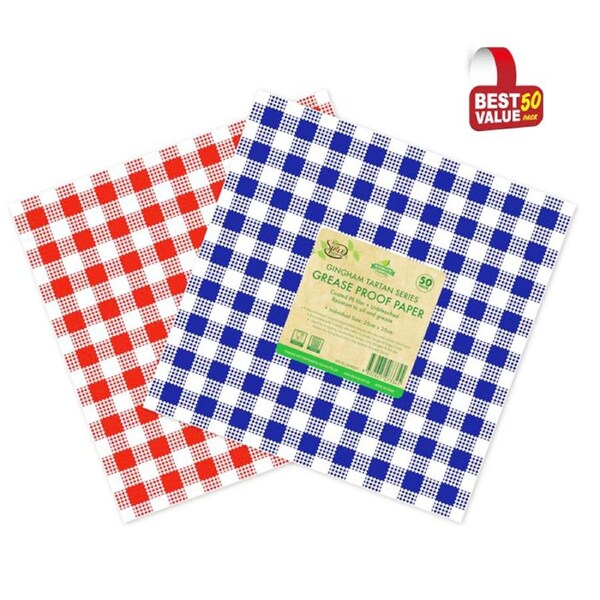 500 x Tartan Grease proof Paper Food Sandwich Chips Kebabs Wrap Pastry Packaging