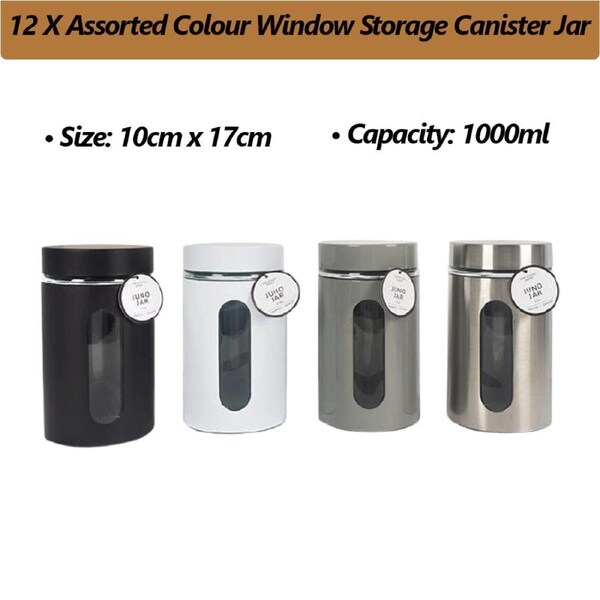 12 X Stainless Steel Window Storage Canister Spice Jar Herb Condiment Container
