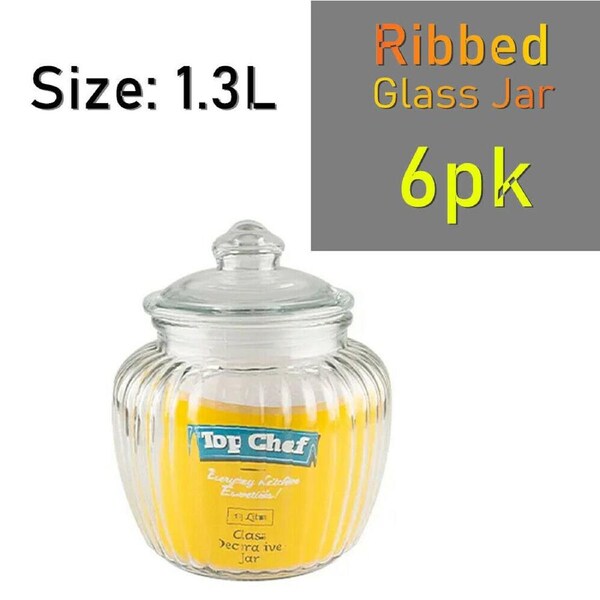 6x Glass Jar 1.3L Kitchen Food Storage Container Organiser Candy Vase Decorative