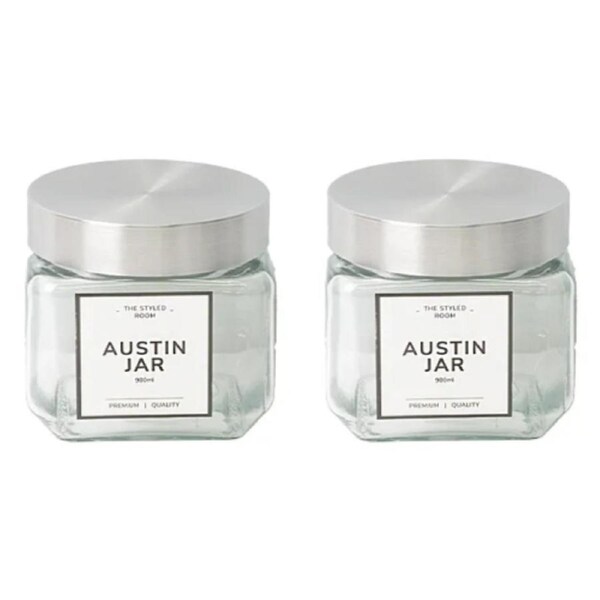 24x Square Glass Jars 900ML Metal Lid Food Storage Container Candy Canister