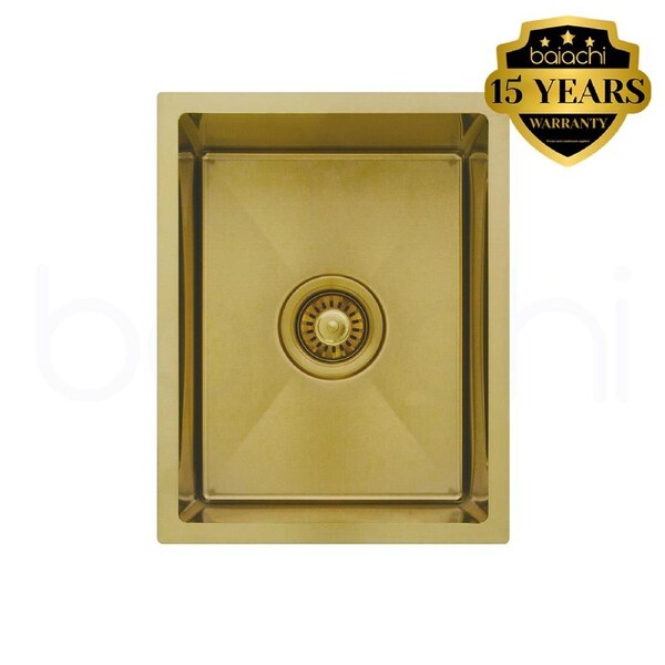340X440mm Handmade Laundry Kitchen Sink Top/Under Mount Brushed Gold