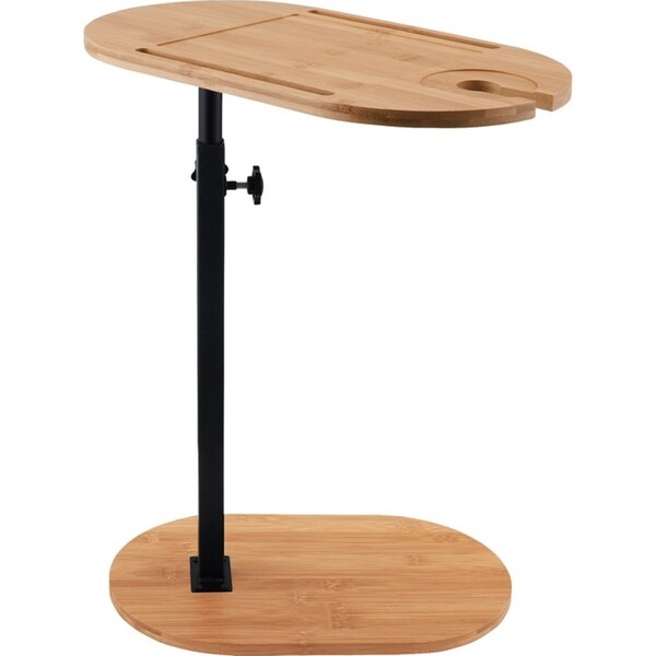 Bamboo Freestanding Table Bath Caddy Tray Holder Height Adjustable 360?? Rotatable Spa C-Shaped Shower Stand