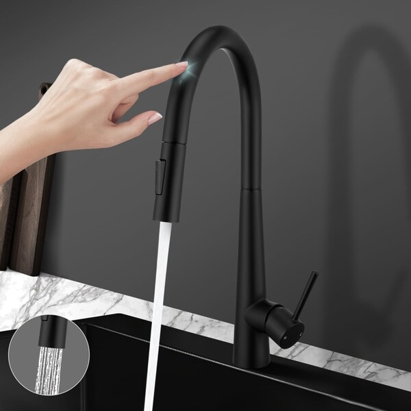ACA Round Black 360 degree Swivel Pull Out Smart Touch Kitchen Sink Mixer Tap Watermark & WELS