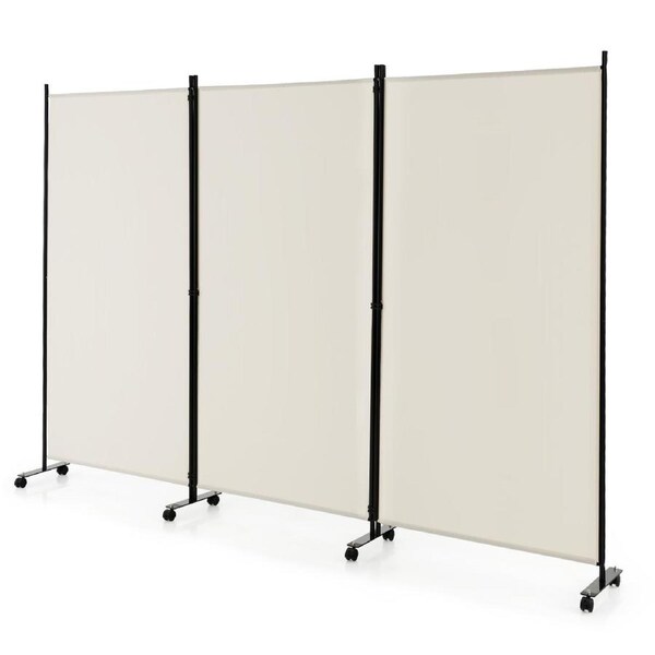 Giantex 3 Panel Mobile Room Divider Foldable Privacy Screen Wall Partition Stand Home Office White