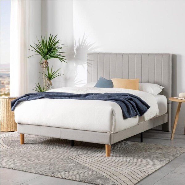 Zinus Queen Debi Upholstered Fabric Platform Bed Frame Tall Headboard - Light Grey