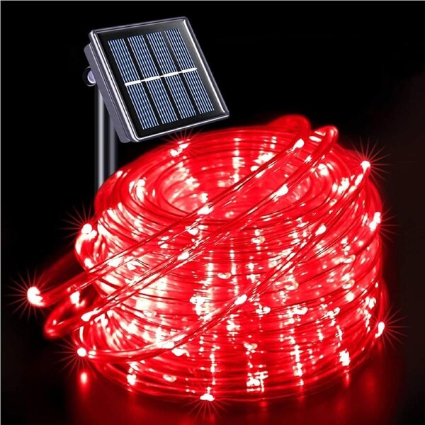Solar Powered 20m LED Rope Light With 8 Function Controller Christmas Outdoor Lighting Red
