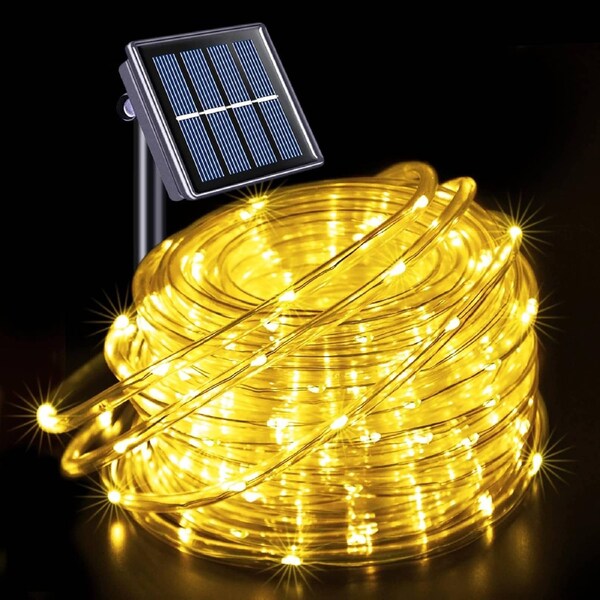 Solar Powered 20m LED Rope Light With 8 Function Controller Christmas Outdoor Lighting Warm White