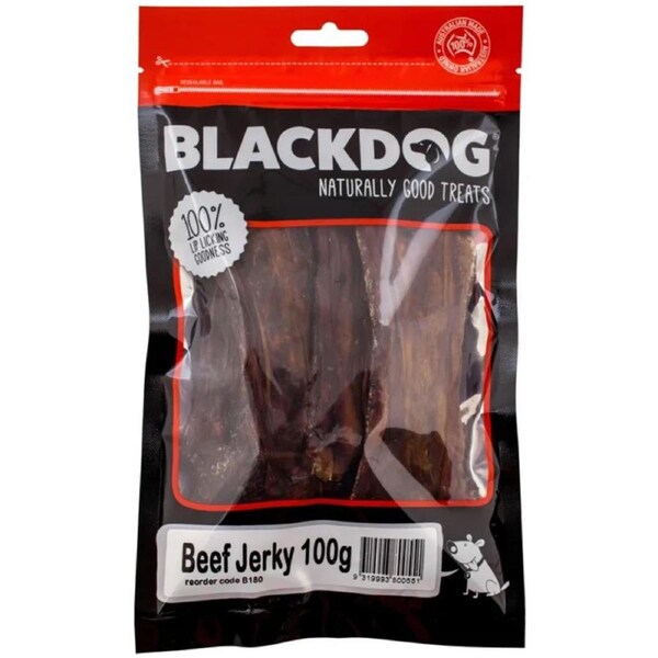 Beef Jerky 100 Gram Dog Treats by Blackdog Pet Foods