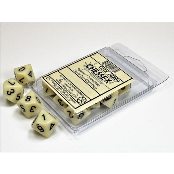 CHX 26200 Opaque Ivory/Black Set of Ten d10s