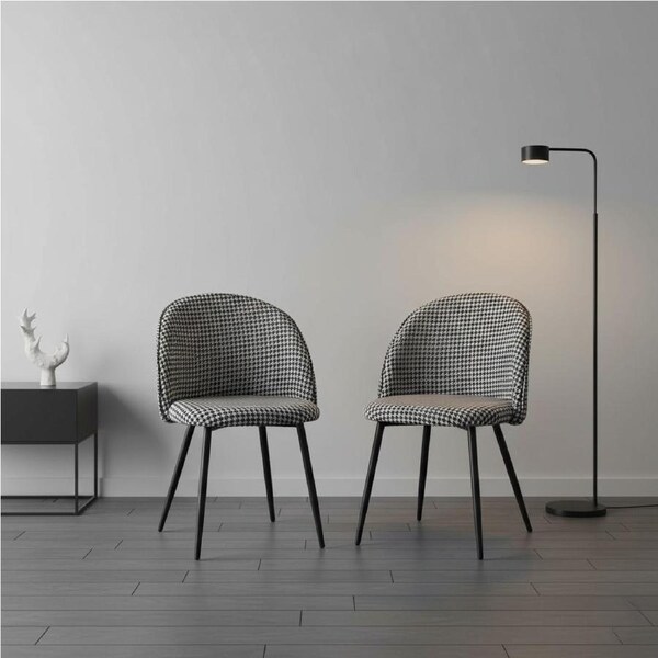 1 Set of 2 Levede Velvet Dining Chairs - Black, Grey, Black White Grid, Navy Houndstooth