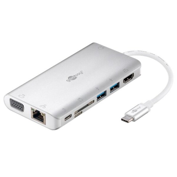 Goobay USB-C ADAP/HDMI+2xUSB3.0+CR+C+RJ45+VGA SILVER
