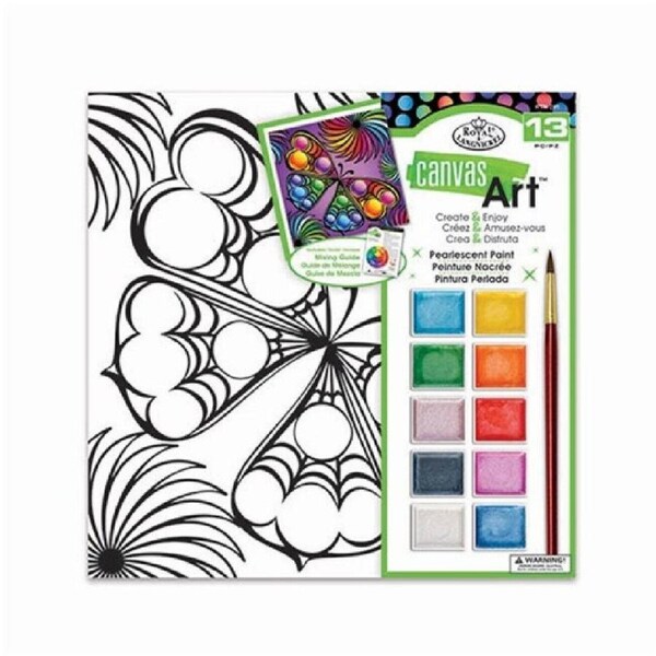 Pearlescent Painting Art Set Canvas 25x25cm 10 Watercolour Cakes Brush Butterfly