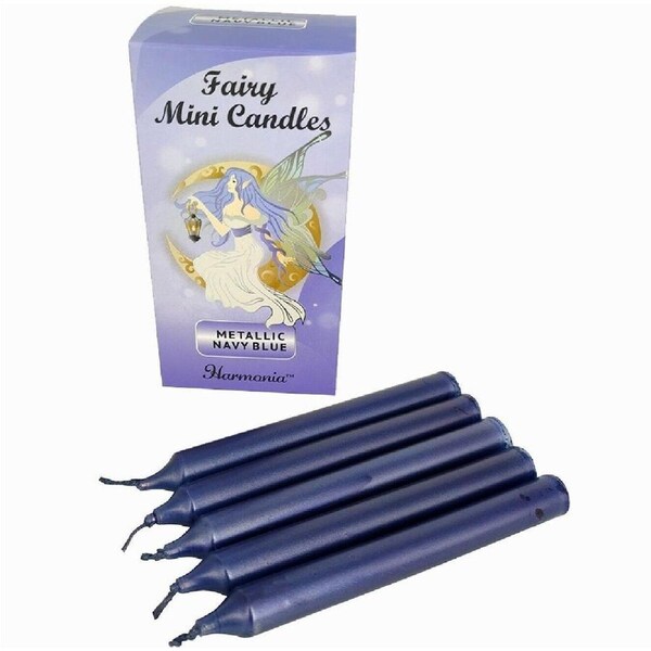 Fairy Mini Candles Metallic Navy Blue Lacquered Protection Rituals - Pack of 20