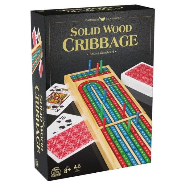 Classic Games Solid Wood Cribbage Board with Cards