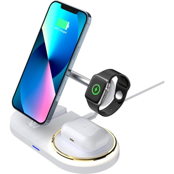 Multifunctional Smart Charger Foldable Wireless Charging Watch Headset 15W Wireless Fast Charging LED Light White
