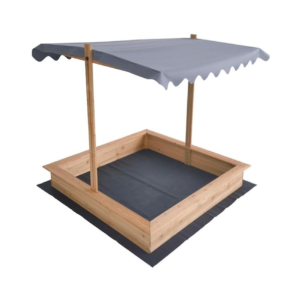 Kids Wooden Toy Sandpit with Adjustable Canopy