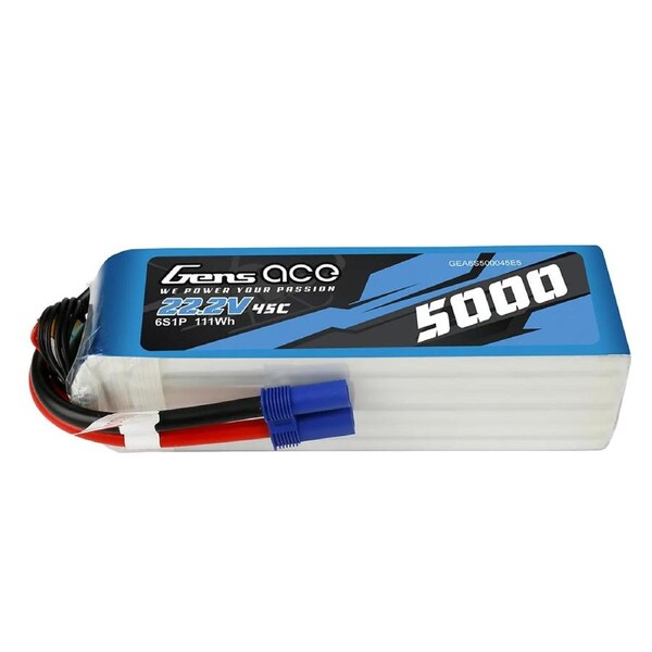 Gens Ace 6S 5000mAh 22.2V 45C Soft Case LiPo Battery (EC5)
