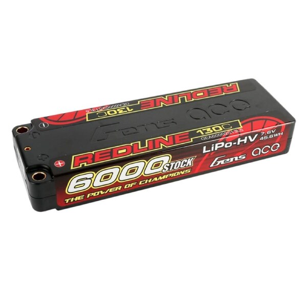 Gens Ace 2S Redline 6000mAh 7.6V 130C Hardcase/5mm bullet HV LiPo Battery (5.0mm Bullet)