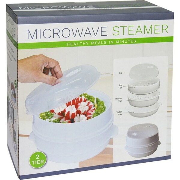 2 Tier Microwave Kitchen Steamer Food/Vegetables Container Cookware Pot w/ Lid